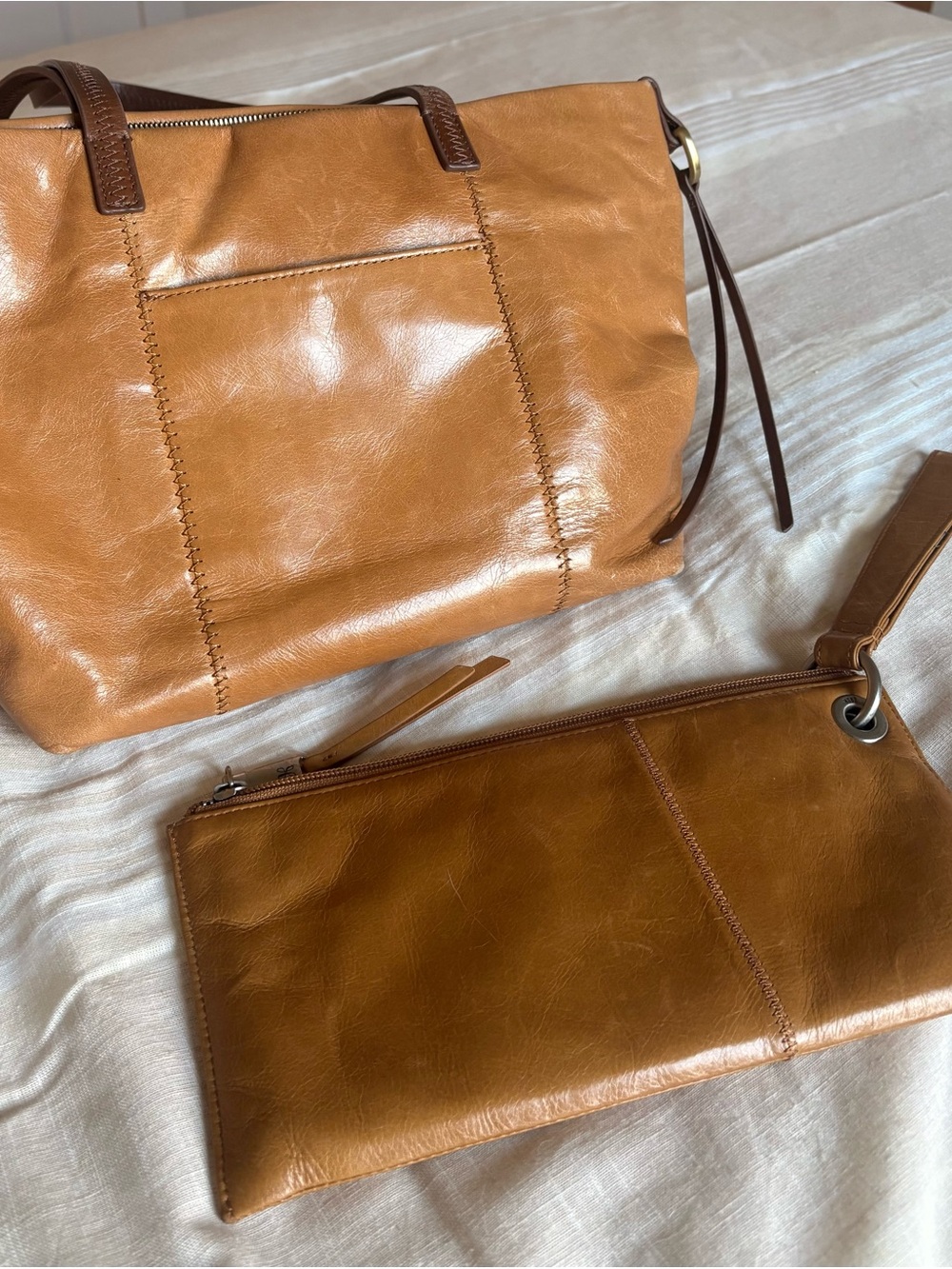 HOBO Saddle Brown Leather Tote with Matching Clutch